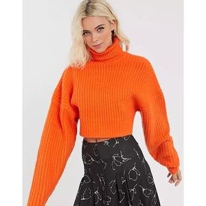 ASOS orange chunky knit turtleneck cropped sweater